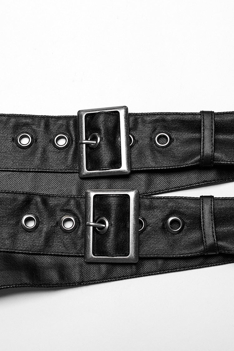 Black Stand Collar Asymmetric Rivet Buckle Men's Punk Faux Leather Harness - Product - 7
