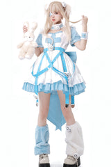 White/Blue [Treatment Room] Short Sleeves Ruffle Embroidery Jirai Kei Dress Set - Product - 2