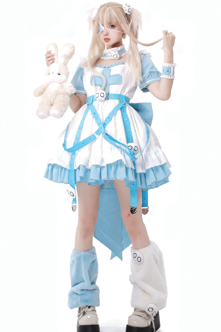 White/Blue [Treatment Room] Short Sleeves Ruffle Embroidery Jirai Kei Dress Set - Product - 2