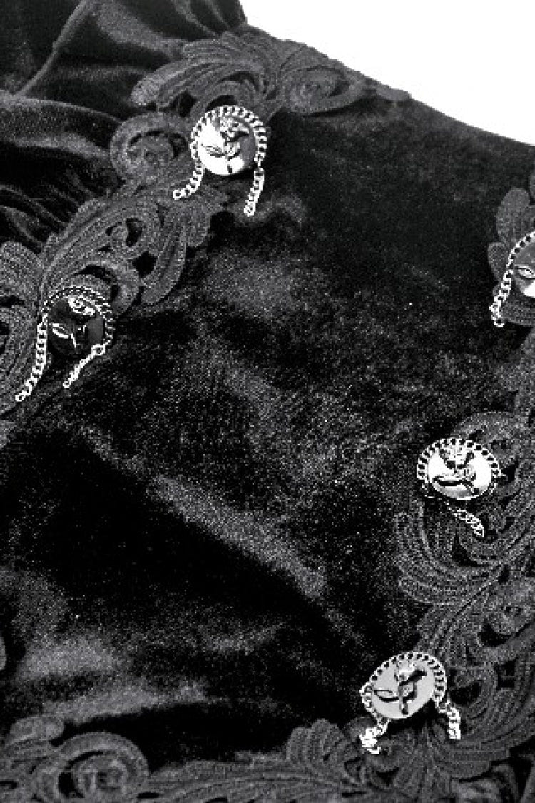 Black Multi-Layered Ruffled Velvet Spliced Lace Lace-Up Women's Gothic Long Skirt - Product - 17