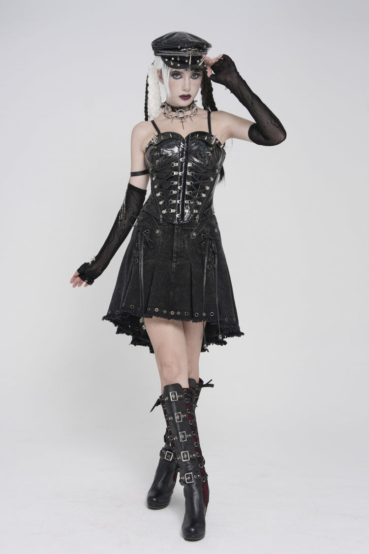 Black Lace-Up Slim Studded Zippered Women's Punk Corset - Product - 4
