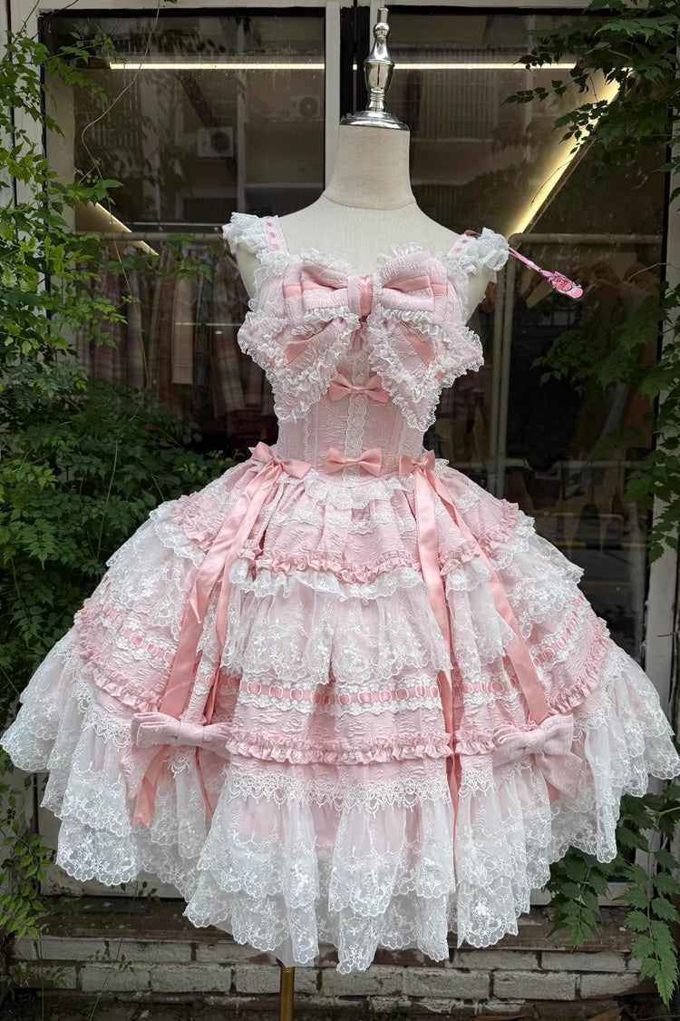 Pink [Reinas] Sleeveless Ruffle Bowknot Lace Sweet Lolita Jsk Dress - Product - 2