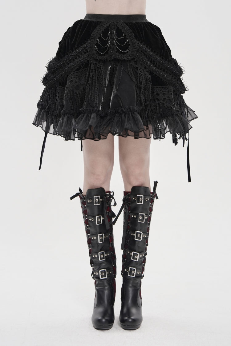 Black Multi-Layered  Tassels  Chain-Decorated Women's Gothic Skirt - Product - 7
