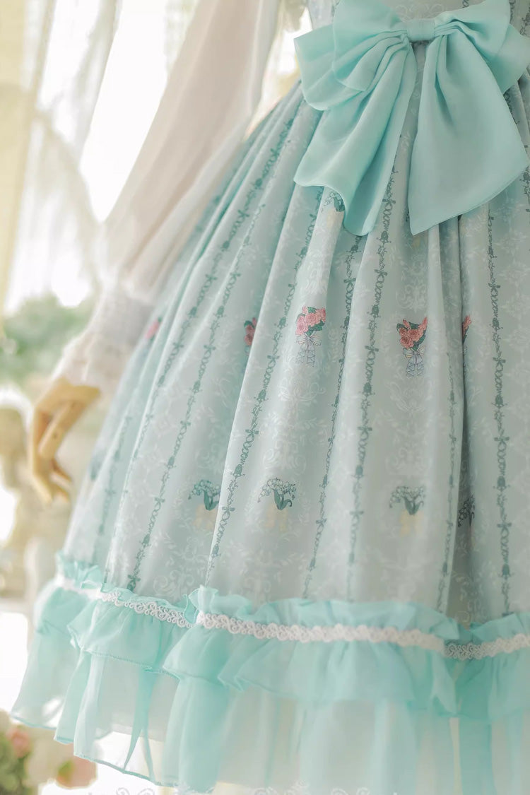 Flower Wall Print Ruffle Bowknot Sweet Lolita Dress 2 Colors - Product - 5