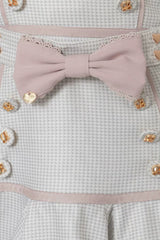Sweet Lapel Collar Off Shoulder Long Sleeves High Waisted Printed Bow Lolita Skirt Blouse Set - Grey/Pink-Skirt(Only) - 8