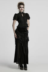Black Stand Collar Long Puff Sleeves Jacquard Lace Women's Gothic Blouse - Product - 4