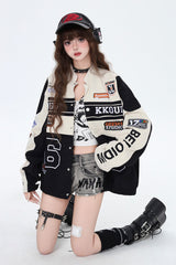 [Biker Girl] Long Sleeves Print Embroidery Zipper Detachable Jirai Kei Coat 3 Colors - Product - 18