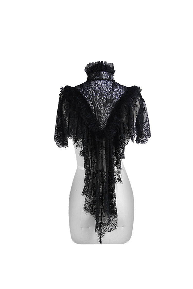 Black/Silver Triangle Jacquard Fabric Lace Fabric Feather Lace Women's Gothic Shawl - Product - 5