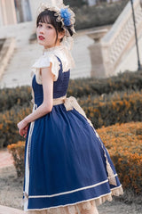 Blue/White Elegant Color Contrast Sleeveless Classic Lolita Dress - Product - 8