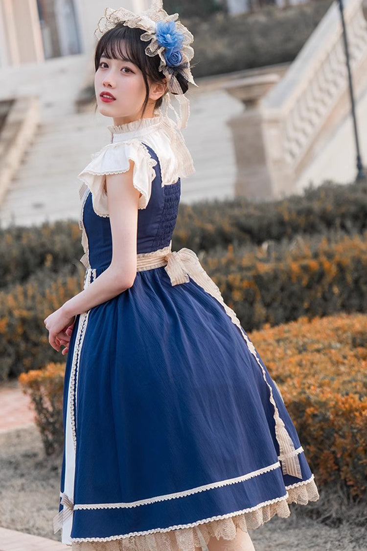 Blue/White Elegant Color Contrast Sleeveless Classic Lolita Dress - Product - 8