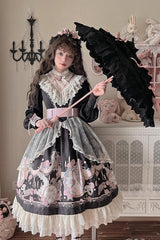 Black Rose Prologue Print Long Sleeves Ruffle Sweet Elegant Lolita Dress - Product - 5