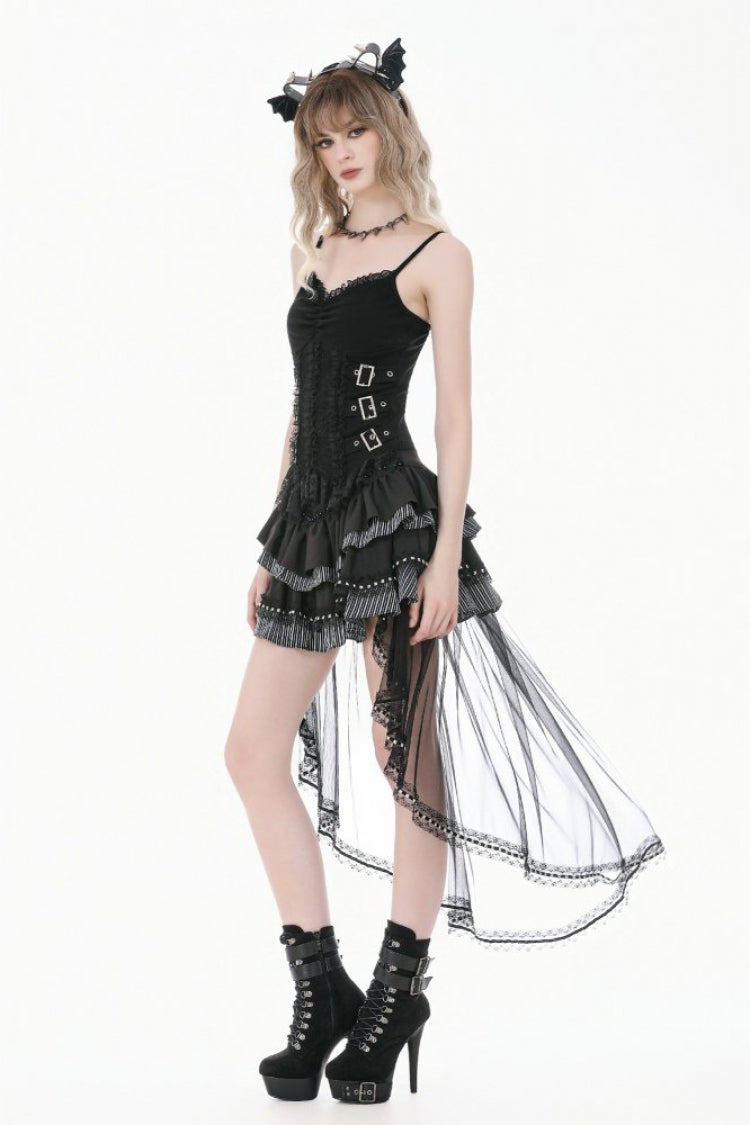 Black Women's Gothic Vintage Multi-Layered Ruffled Mesh Tail Skirt - Product - 10