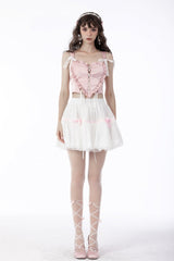 White Women's Gothic Lolita Bowknot Multi-Layered Lace Trim Mini Skirt - Product - 8