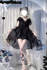 Sweet No Steel Support Lace Slim Lolita Two-piece Swimsuit 2 Colors - Black - 5