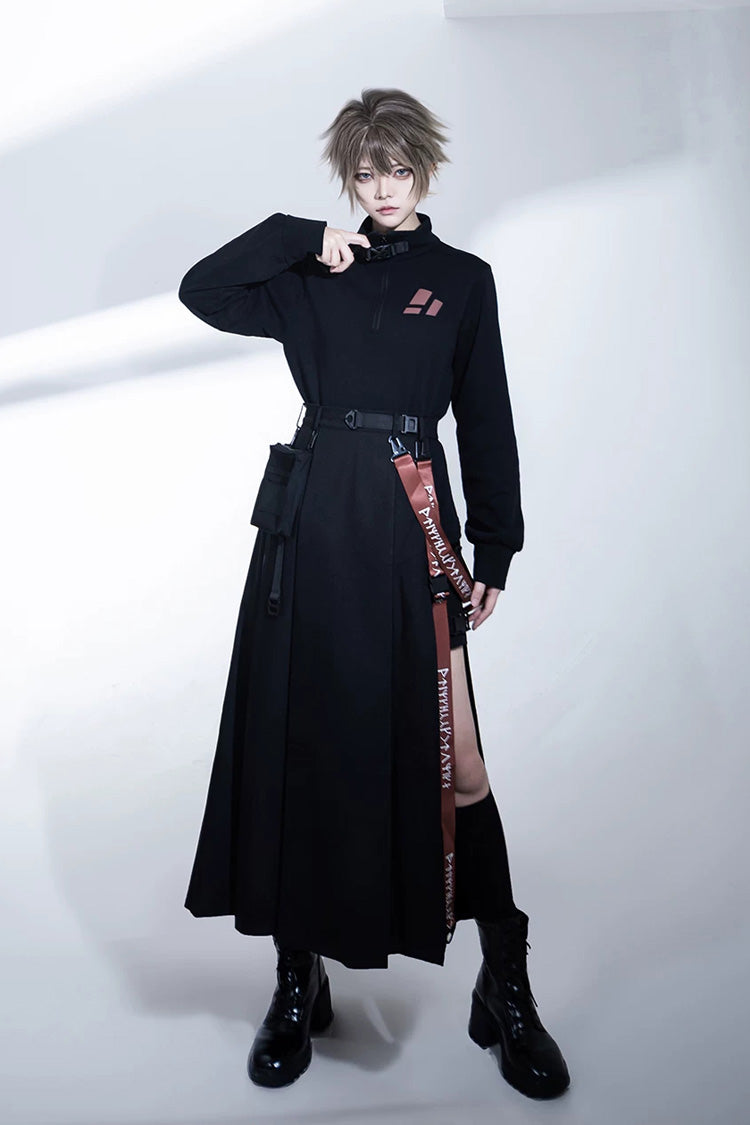 Black [Nameless Blade] Stand Collar Long Sleeves Gothic Prince Ouji Lolita Skirt Set - Black(Small-Set) - 5