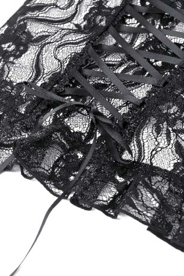 Black Multi-Layered Long Trumpet Sleeves Lace Lace-Up Women's Gothic Top - Product - 18
