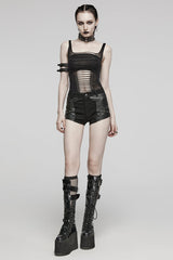 Black Sleeveless Ripped Spaghetti Straps Women's Punk Vest - Product - 4