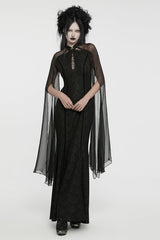 Black Cheongsam Collar Chiffon Stitching Ripped Women's Gothic Dress - Product - 4