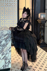 Black [Jewelry Love Story] Halterneck Ruffle Hanayome Bowknot Lace Gothic Lolita Dress - Product - 2