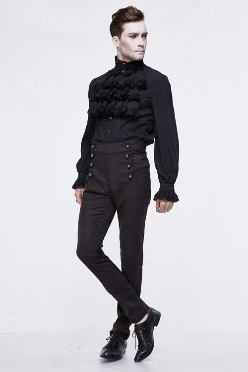 Black Gothic Wedding High Waist Slim Fit Jacquard Western Style Mens Pants - Product - 7