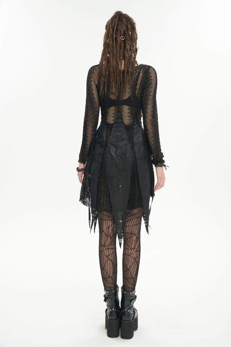 Black Forest Witch Short Irregular Ripped Mesh Women's Gothic Dress - Product - 5
