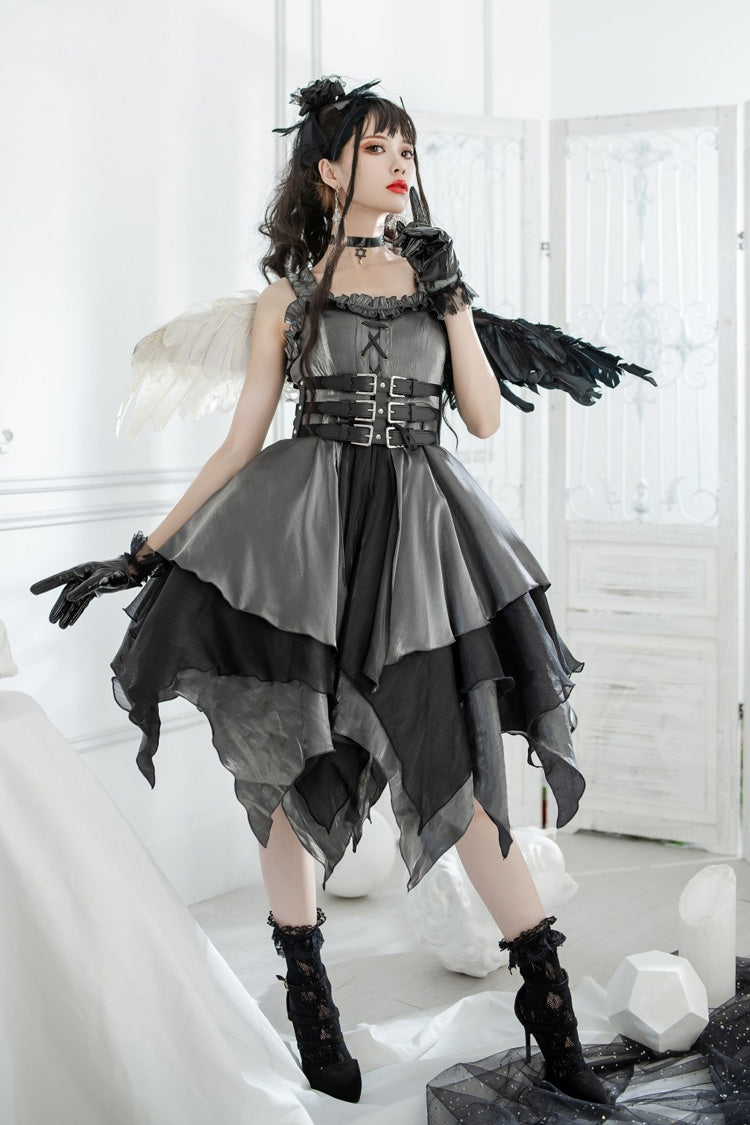 Silver/Grey [Seven Deadly Sins: Lust] Multi-Layered Irregular Gothic Lolita Jsk Dress - Product - 6