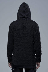 Black Knit Outer Mesh Long Sleeve Inner Hooded Simple Two Piece Men's Punk T-Shirt - Product - 3