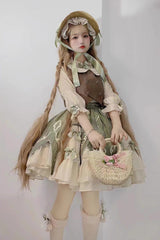 Green [The Wizard of Oz] Multi-Layered Print Ruffle Bowknot Sweet Lolita Dress Three Piece Set - Product - 3
