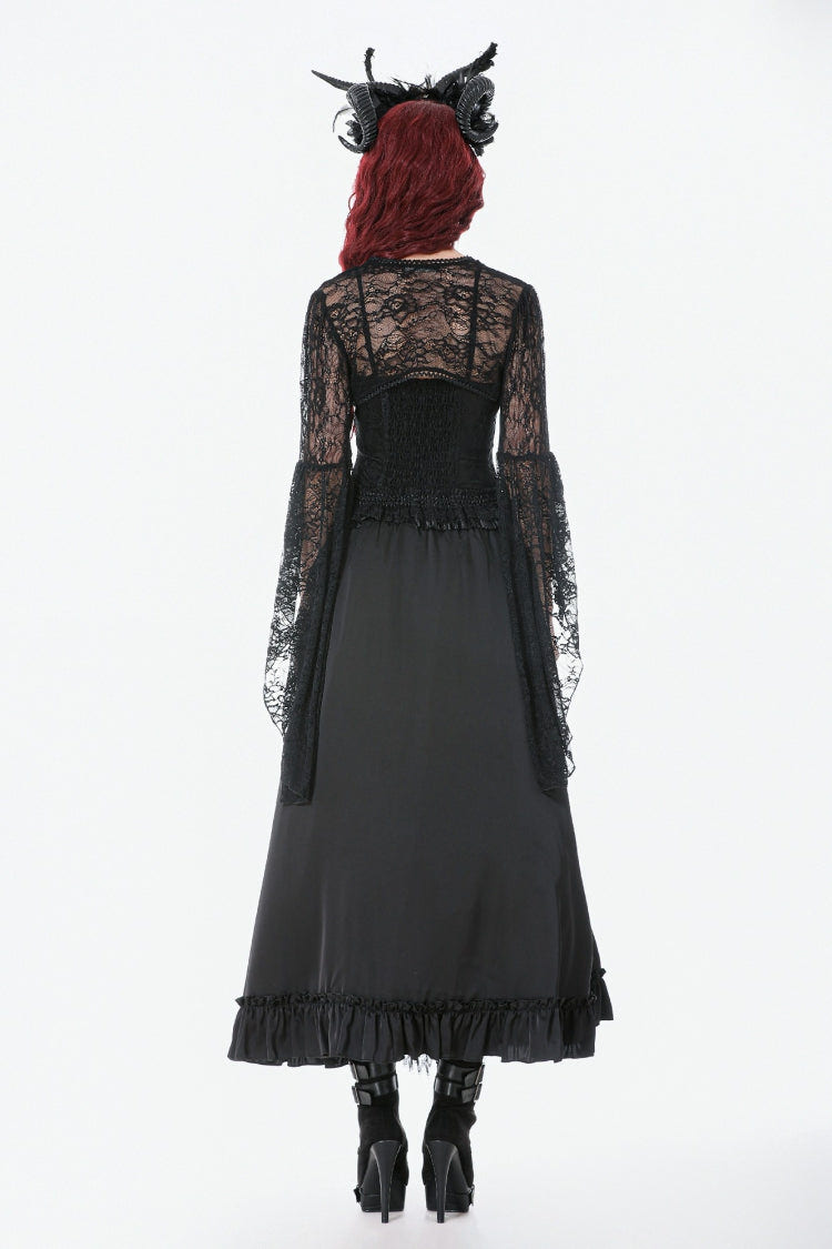 Black Women's Gothic Lace Flare Long Sleeve Crop Shrug - Product - 4