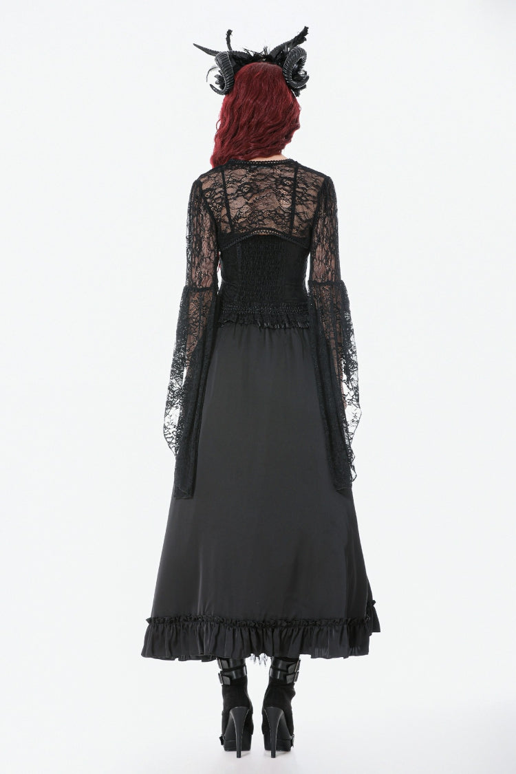 Black Women's Gothic Lace Flare Long Sleeve Crop Shrug - Product - 4