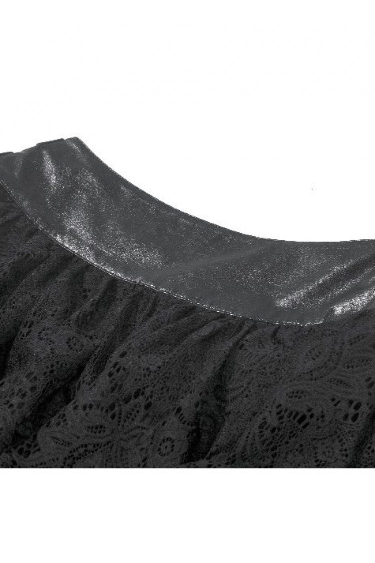 Black Chain-Decorated Eyelet Buckled Straps Lace Women's Gothic Mini Skirt - Product - 16