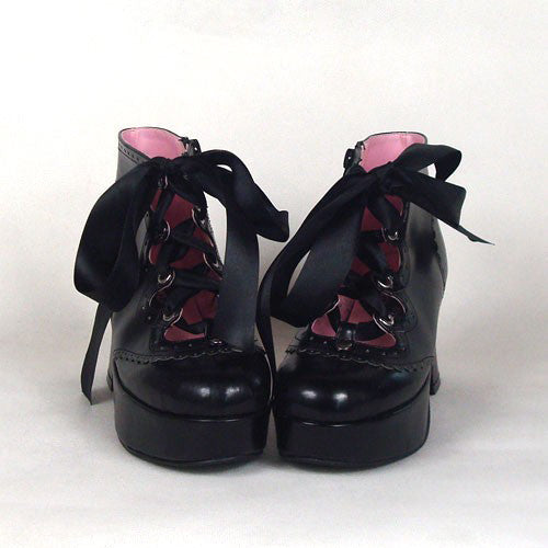Black Cute PU Round Toe Ankle Straps Platform Lolita Shoes - Product - 3