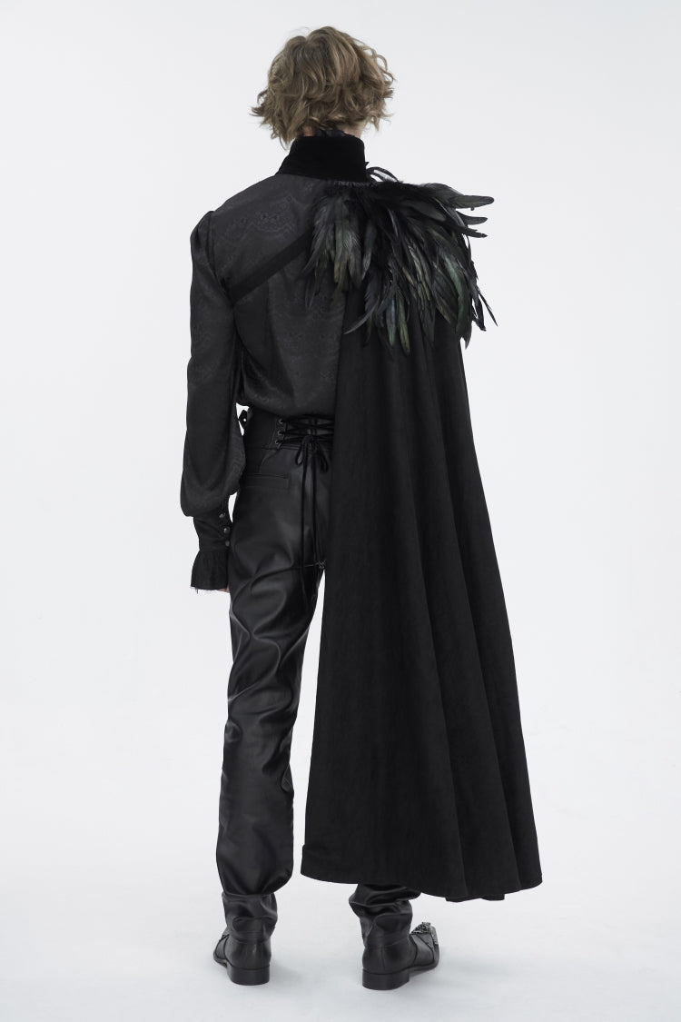 Black Stand Collar Men's Gothic Accessory Feather Cape - Product - 2