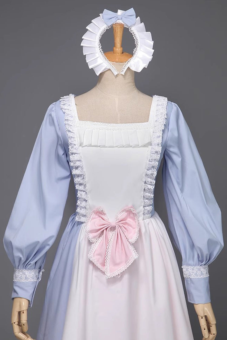 Light Blue Long Sleeves Multi-layer Ruffle Bowknot Sweet Victorian Dress - Product - 4