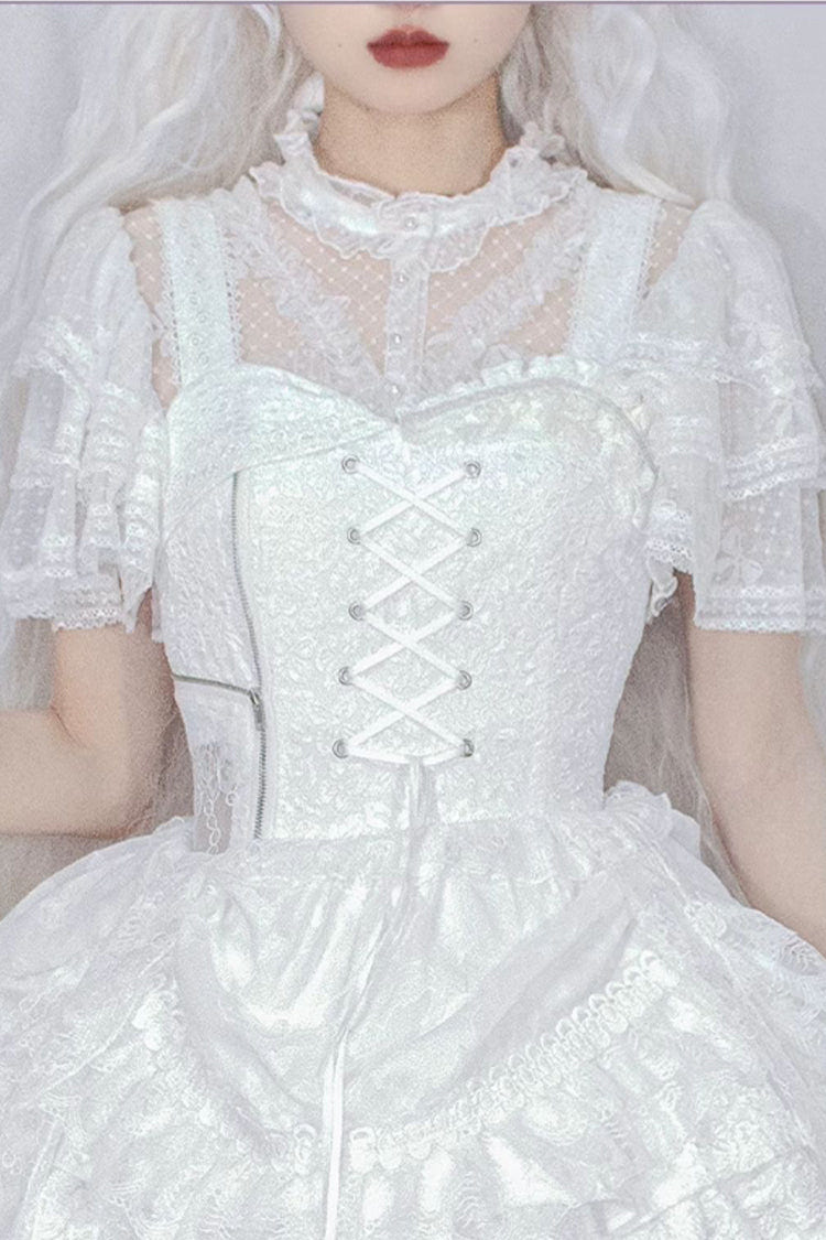 Detachable Pad Short Sleeves Hollow Lace Sweet Lolita Blouse 3 Colors - Product - 6