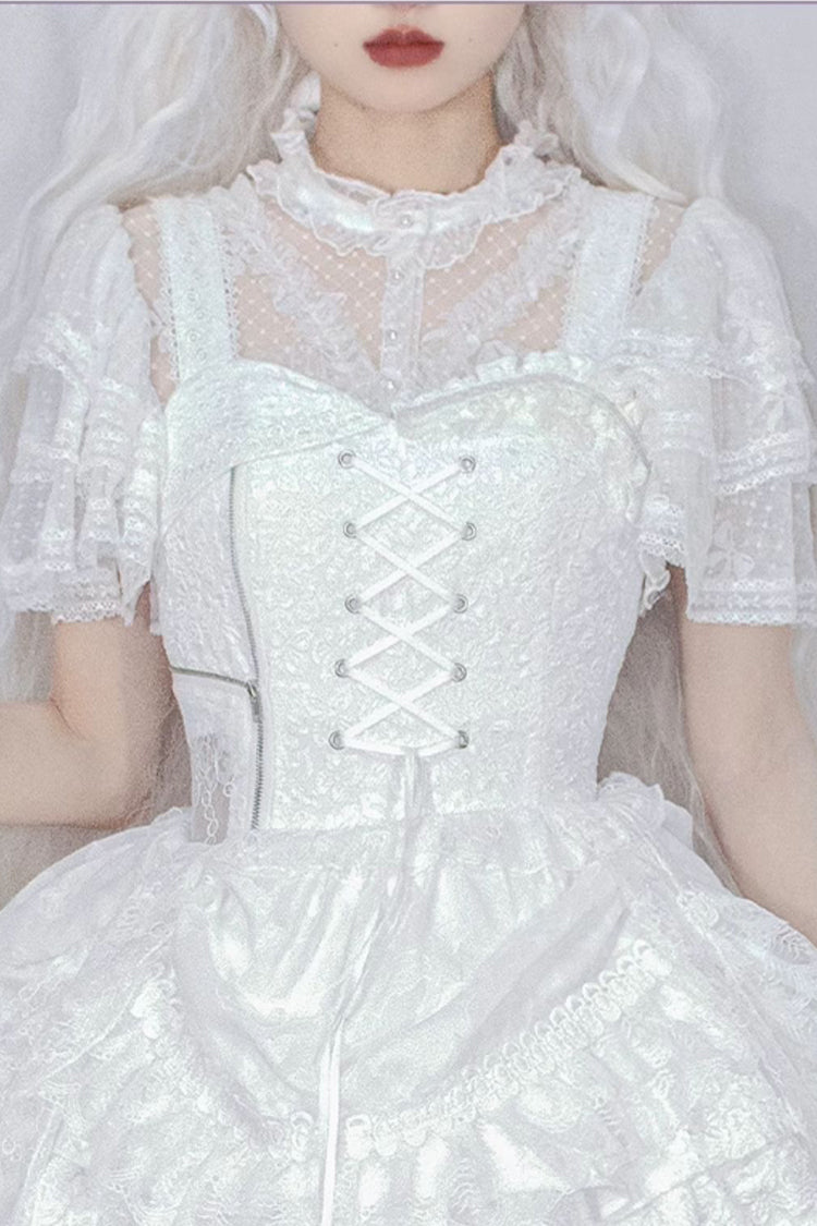 Detachable Pad Short Sleeves Hollow Lace Sweet Lolita Blouse 3 Colors - Product - 6