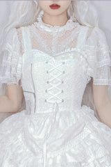 Detachable Pad Short Sleeves Hollow Lace Sweet Lolita Blouse 3 Colors - Product - 6