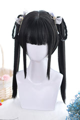 Black Natural Double Ponytail Short Hair Classic Lolita Wigs - Black - 1