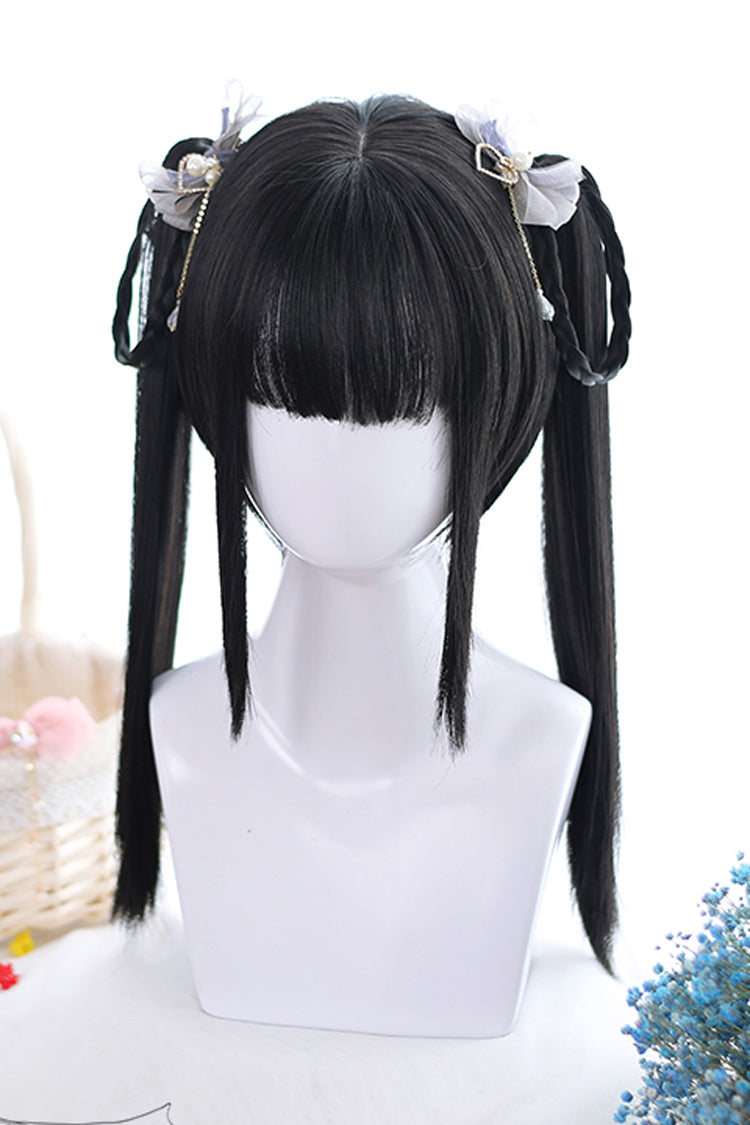 Black Natural Double Ponytail Short Hair Classic Lolita Wigs - Black - 1