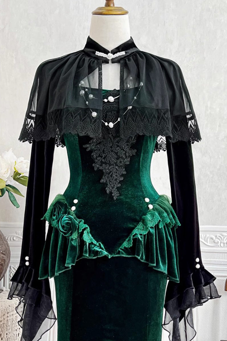 Green [Dark Forest] Ruffle Embroidery Slim Elegant Lolita Jsk Fishtail Dress - Product - 4