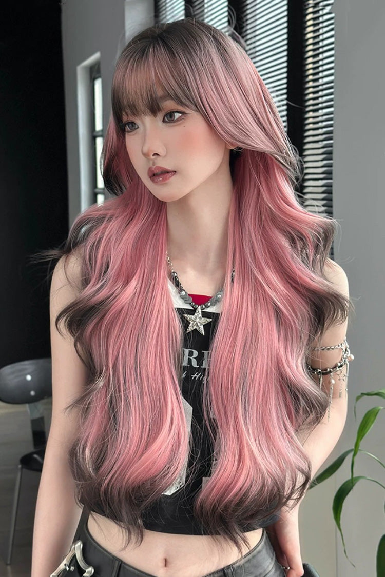 Harajuku Y2K Ombre Long Fluffy Loose-Wavy Sweet Lolita Wig with Full Bangs 2 Colors - Product - 7