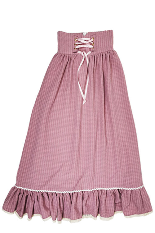 Pink Vintage Palace Style Ruffled Stripe Print High Waisted Classic Lolita Dress Skirt - Product - 4