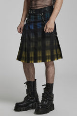 Plaid Print Gradient Stitching Adjustable Waist Men's Steampunk Skirt 2 Colors - Product - 2