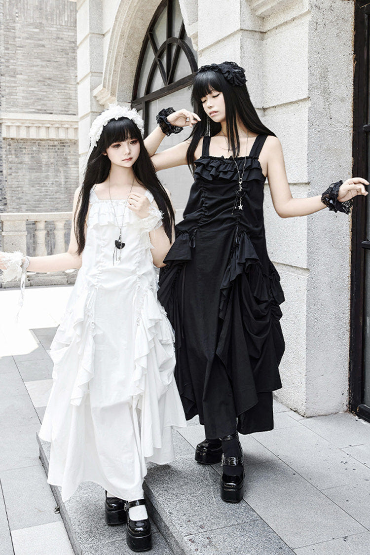 White [Dream] Sleeveless Ruffle Gothic Lolita Strap Dress - Product - 6