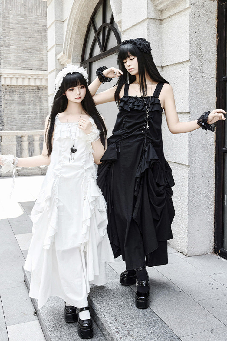 White [Dream] Sleeveless Ruffle Gothic Lolita Strap Dress - Product - 6