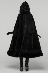 Black Faux Fur Spliced Hooded Women's Gothic Coat Cloak - Product - 3