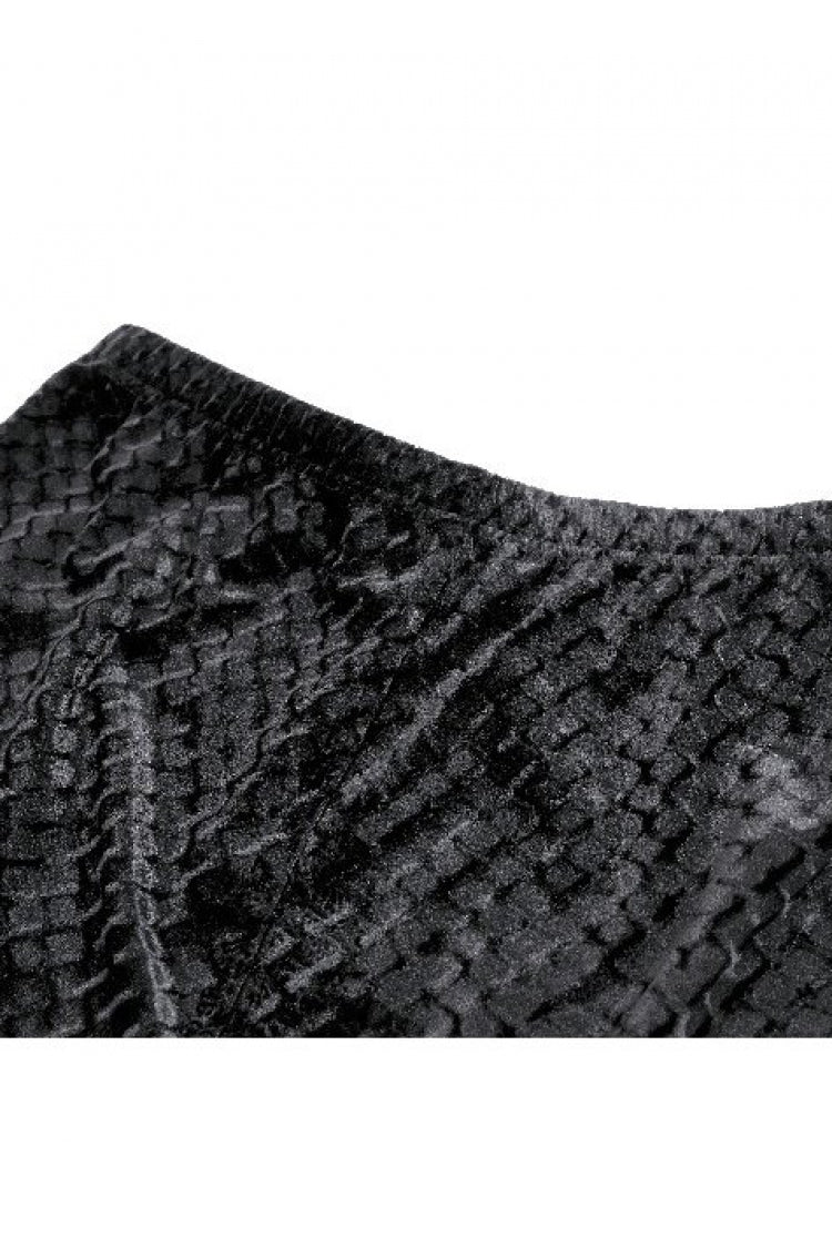 Black Women's Gothic Floral Embossed Velvet Shorts with Sheer Lace Trim - Product - 16