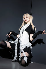 Black [Broken Gemstones] Ruffle Gothic Lolita Skirt - Product - 8