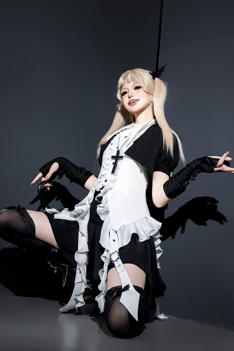 Black [Broken Gemstones] Ruffle Gothic Lolita Skirt - Product - 8