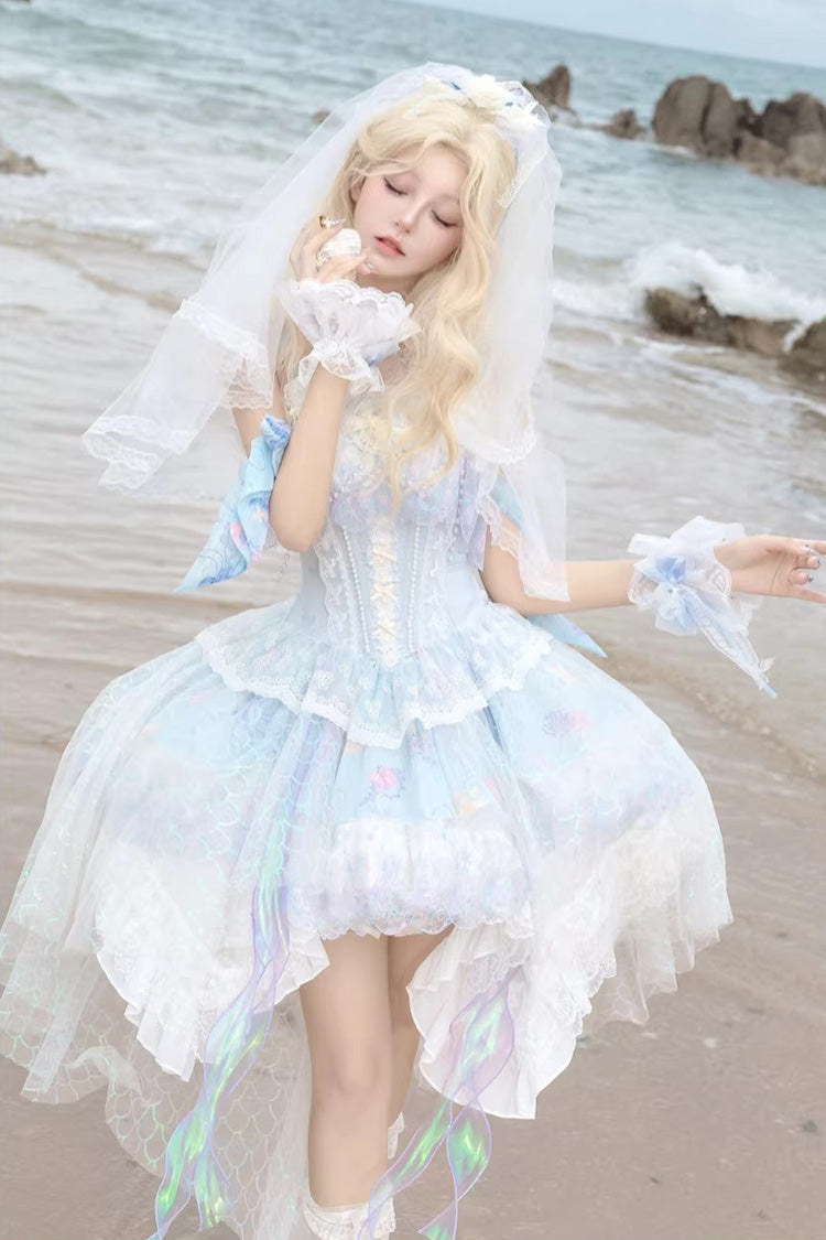 シーブルー [Mermaid’s Tears] ノースリーブ オンブルプリント 花嫁風パール装飾スウィートロリータジャンパースカート（JSK）セット 商品画像